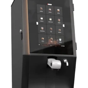 En moderne Bravilor kaffemaskin med berøringsskjerm som viser ulike kaffealternativer.