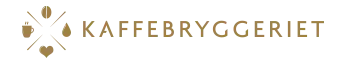 Logo med geometrisk stjernemotiv til venstre og teksten "KAFFEERYGGE.NET" i gull og grått til høyre.